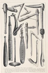 Melanesische Äxte, Keulen und Hämmer, aus Die Geschichte der Menschheit, Bd.1, von Prof. Friedrich Ratzel, 1896